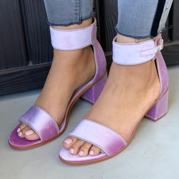 Blush Velvet Thick Ankle Strap Kitten Heel Sandal - Picture 1 of 4